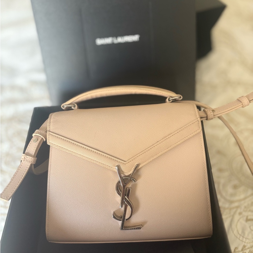 Saint Laurent Cream Satchel with Iconic YSL Logo